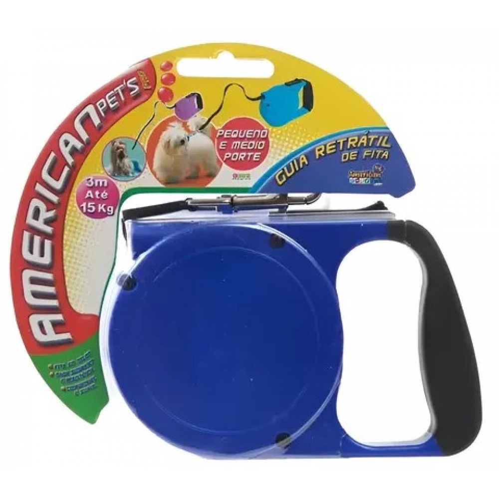 Guia Retrátil Passeio Cães Pets 3 Metros Até 15kg – American Pets